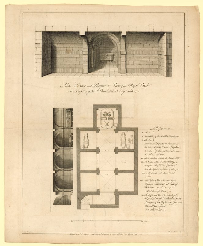 Plan of the Royal Vault under King Henry VII Chapel, Westminster Abbey, Built 1737 by English School