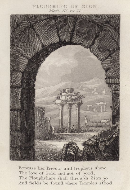 Ploughing of Zion, Micah III, ver 12 (engraving) by English School