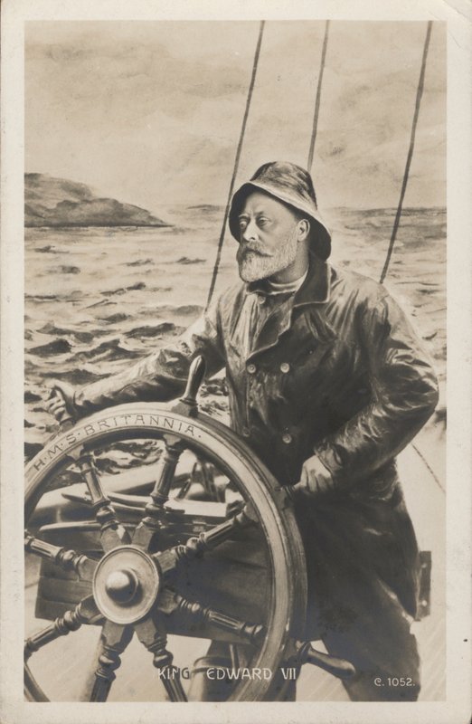 Portrait of King Edward VII at the helm of HMS Britannia by English School