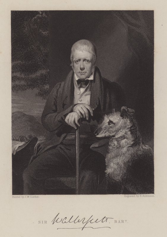 Portrait of Sir Walter Scott, with dog (engraving) by English School