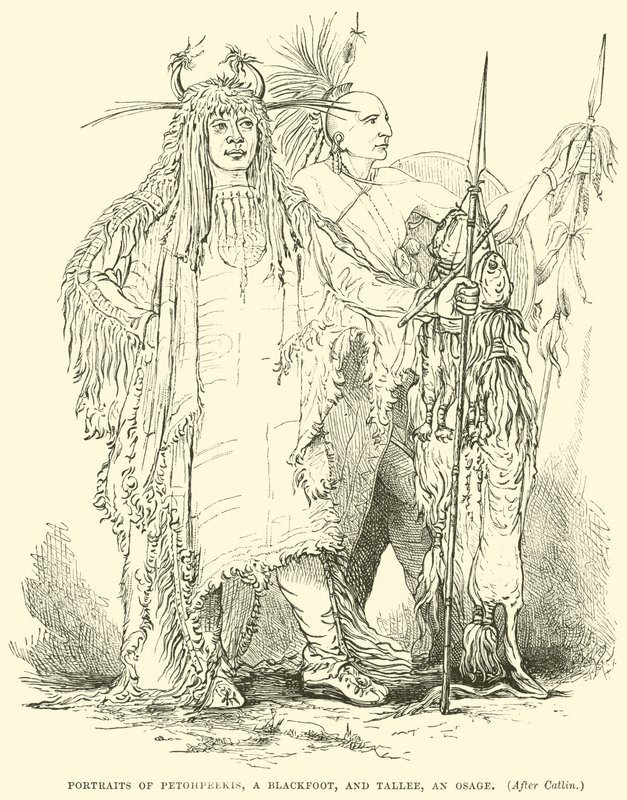 Portraits of Petohpeekis, a Blackfoot, and Tallee, an Osage by English School