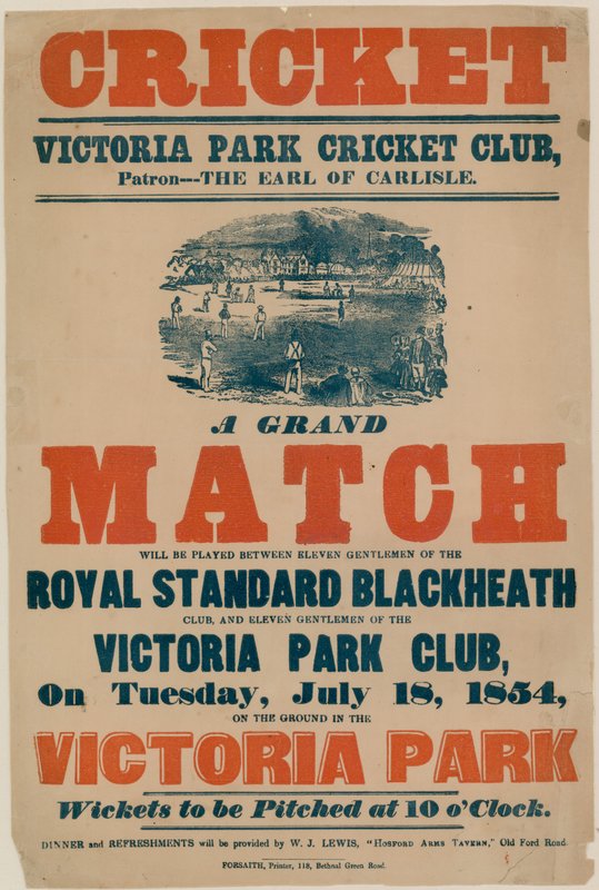 Poster Advertising a Cricket Match at Victoria Park Cricket Club on 18 July 1854 by English School