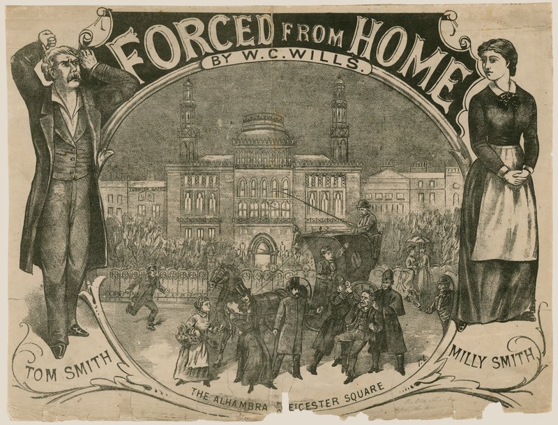Poster for Forced from Home by W. C. Wills, the Alhambra, Leicester Square, London by English School