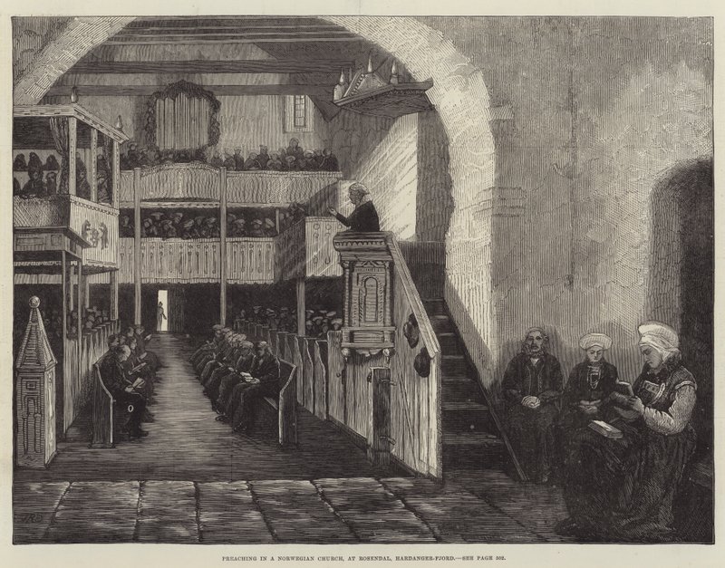 Preaching in a Norwegian Church, at Rosendal, Hardanger-Fjord by English School