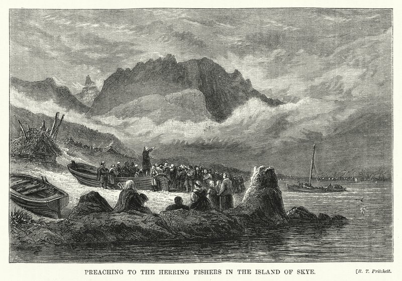 Preaching to the Herring Fishers in the Island of Skye (engraving) by English School