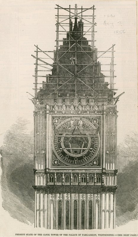 Present State of the Clock Tower of the Palace of Westminster by English School