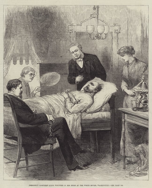President Garfield Lying Wounded in His Room at the White House, Washington by English School