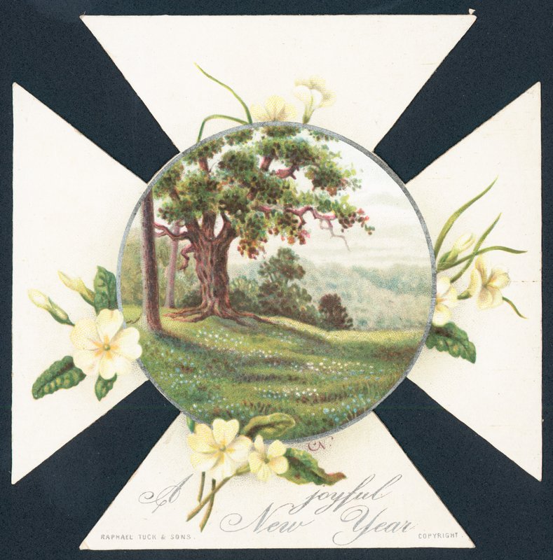 Primroses and Countryside Scene by English School