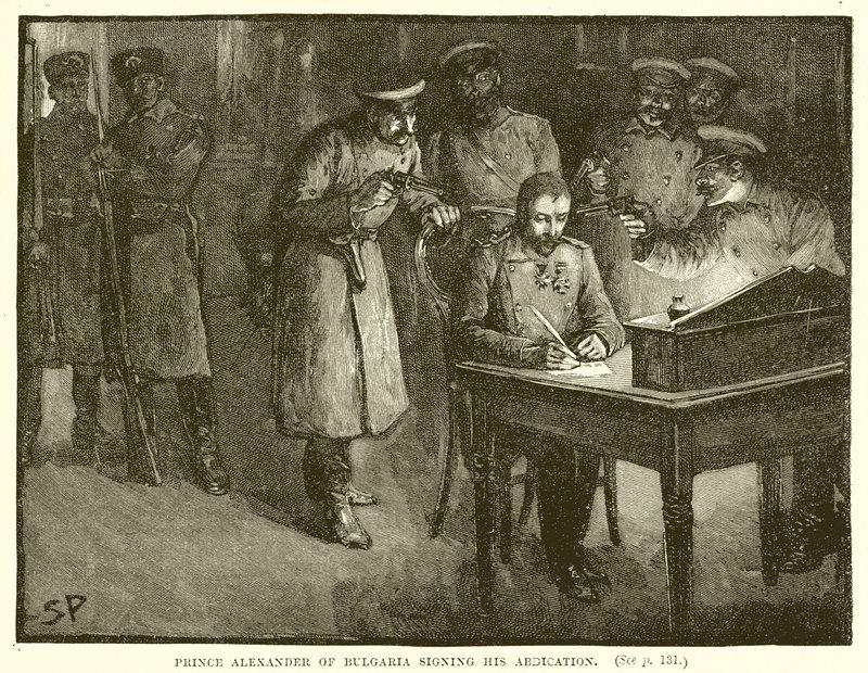 Prince Alexander of Bulgaria Signing his Abdication by English School