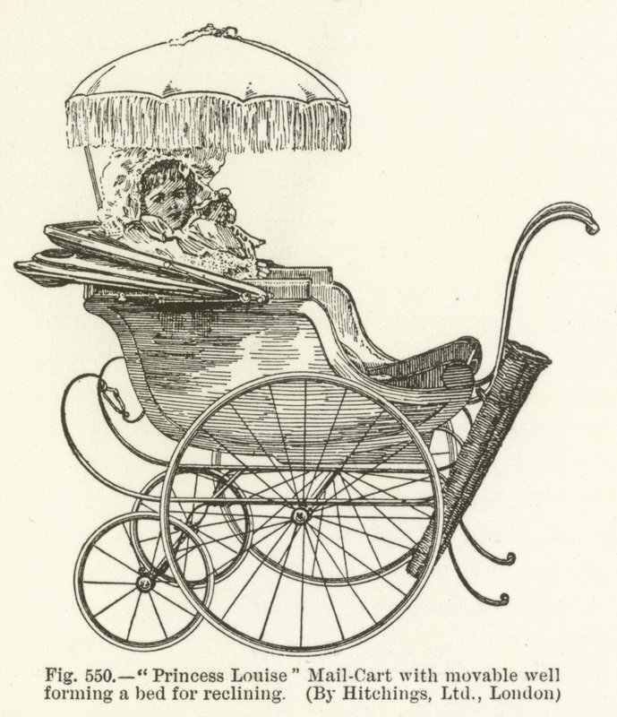 Princess Louise Mail-Cart with movable well forming a bed for reclining, by Hitchings, London by English School