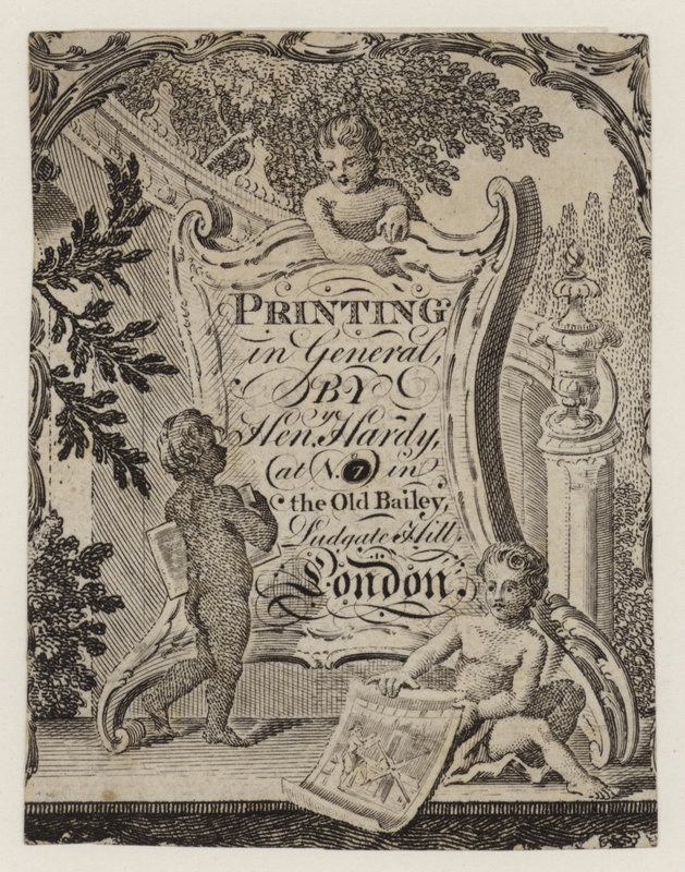 Henry Hardy Printer, trade card by English School