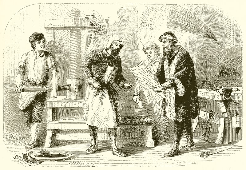 Printing the First Sheet of the Bible by English School