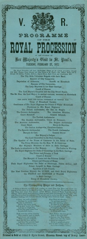 Programme of the Royal Procession on the occasion of Her Majesty