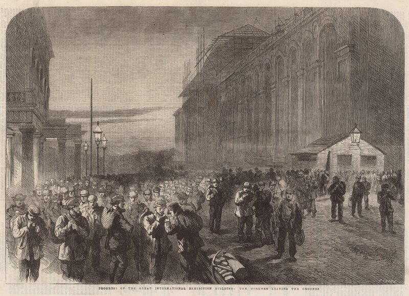 The workmen leaving the grounds by English School