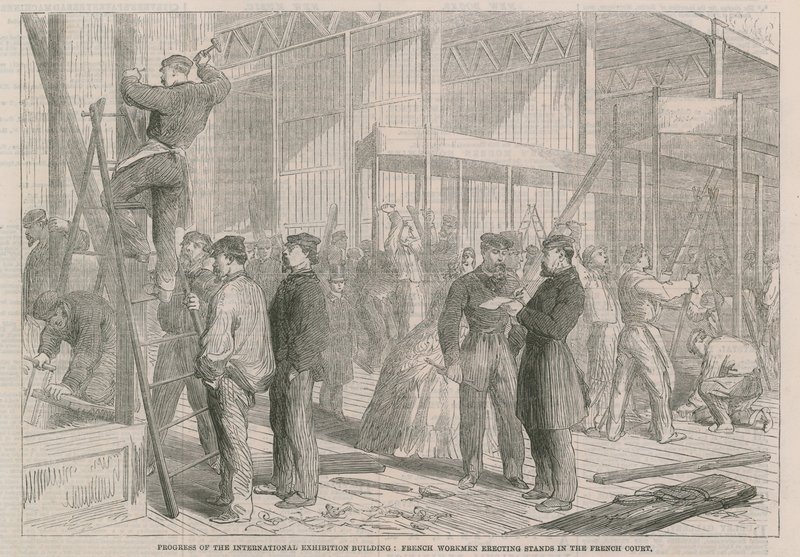 French workmen erecting stands in the French Court by English School