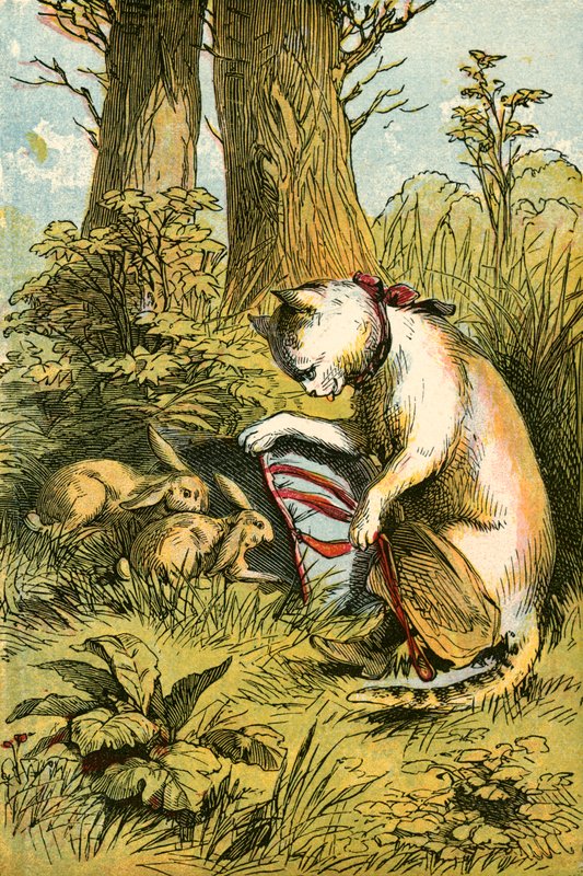 Puss catching the rabbits by English School