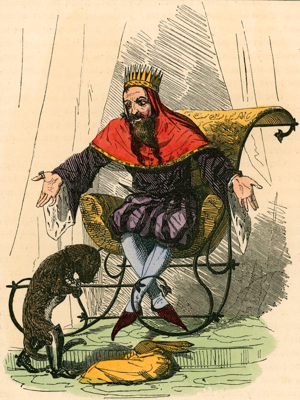 Puss presents the rabbit to the king by English School