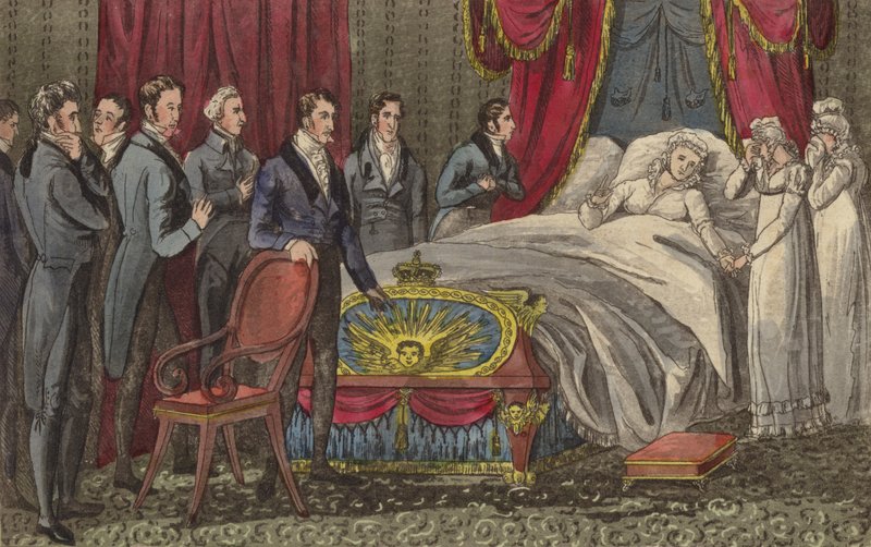 Queen Caroline on Her Deathbed, Brandenburg House, Hammersmith, London by English School