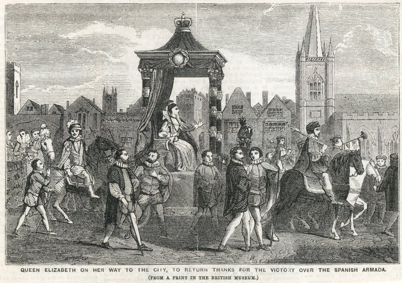 Queen Elizabeth I on her way to the City to return thanks for the victory over the Spanish Armada by English School
