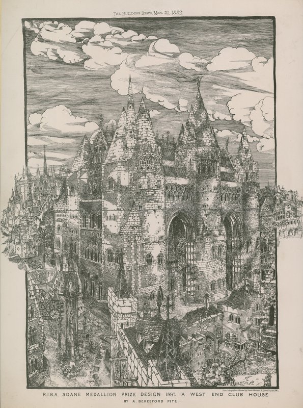 RIBA Soane Medallion Prize Design 1882 - A West End Club House by A Beresford Pite by English School