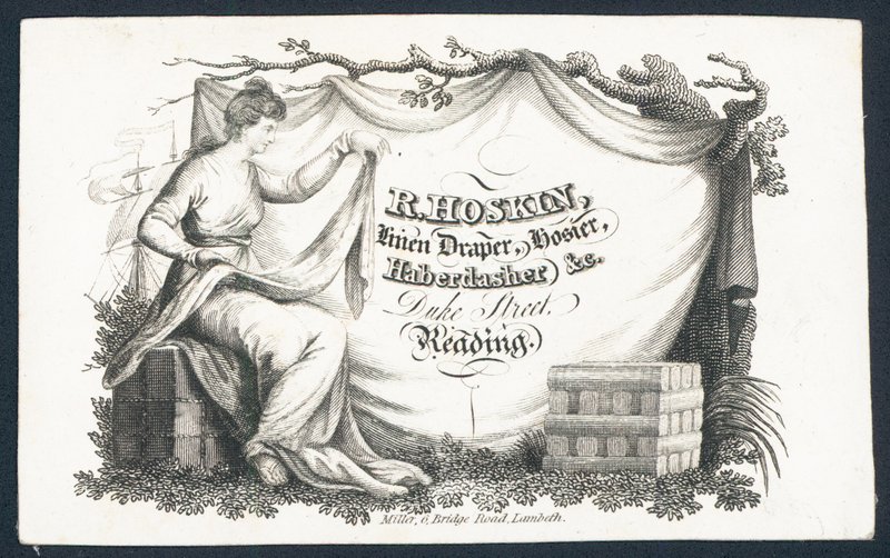 R Hoskin, linen draper, hosier, haberdasher, trade card by English School