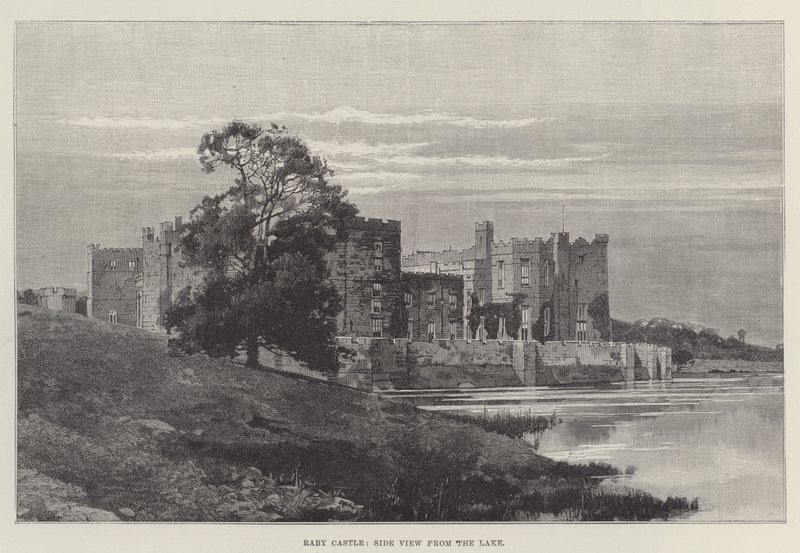 Raby Castle, Side View from the Lake by English School