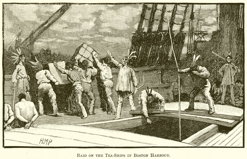 Raid on the Tea-Ships in Boston Harbour by English School