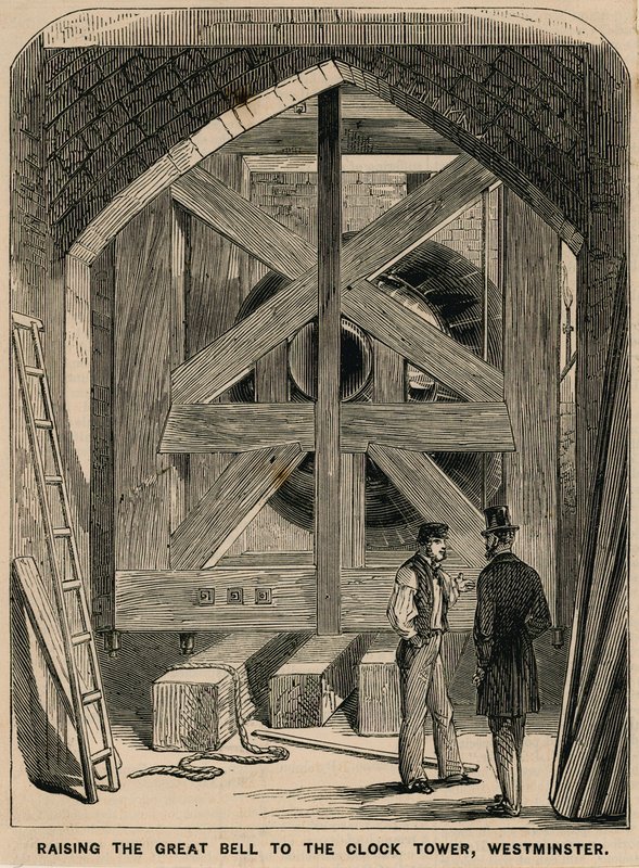 Raising the great bell (Big Ben) to the Clock Tower, Westminster by English School