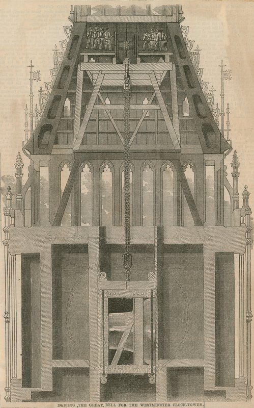 Raising the great bell for the Westminster Clock Tower, London by English School