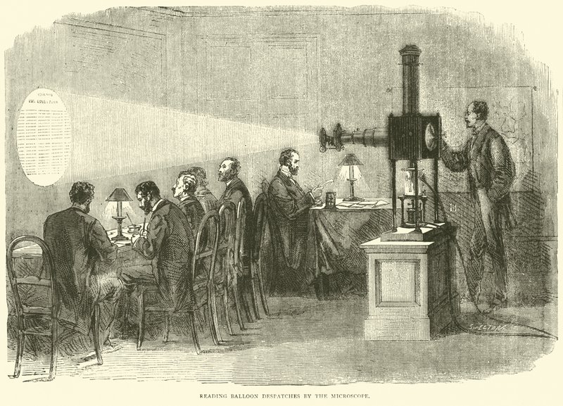 Reading Balloon Despatches by the Microscope, October 1870 by English School
