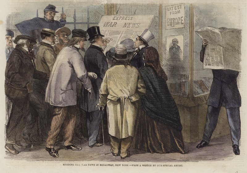 Reading the War News in Broadway, New York by English School