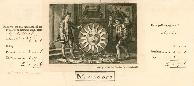 Receipt for payment of insurance from Sun Fire Office, London by English School