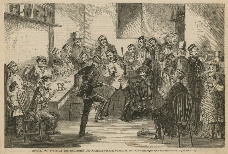 Recruiting: Scene at the Hampshire Hog, Charles Street, Westminster by English School
