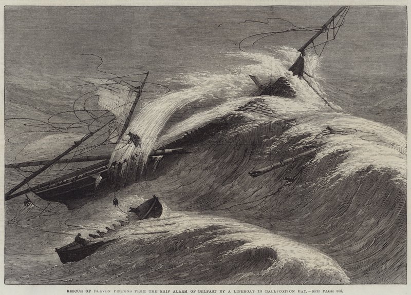 Rescue of Eleven Persons from the Ship Alarm of Belfast by a Lifeboat in Ballycotton Bay by English School