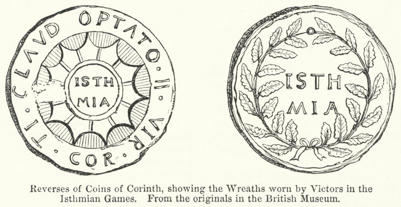 Reverses of Coins of Corinth, showing the Wreaths worn by Victors in the Isthmian Games by English School