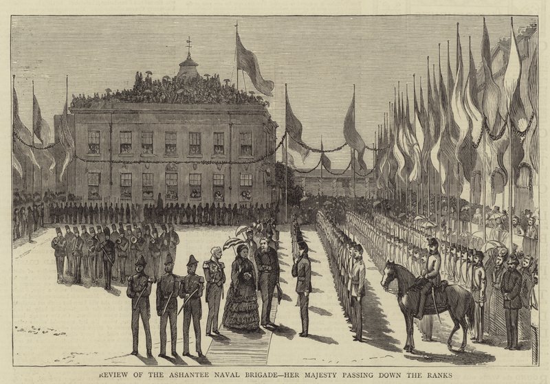 Review of the Ashantee Naval Brigade, Her Majesty passing down the Ranks by English School