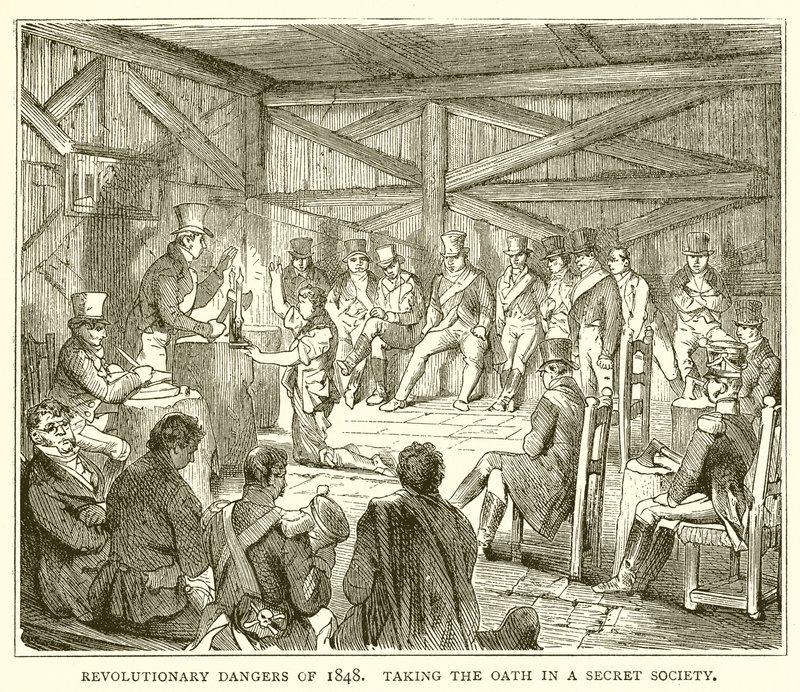 Revolutionary Dangers of 1848. Taking the Oath in a Secret Society by English School
