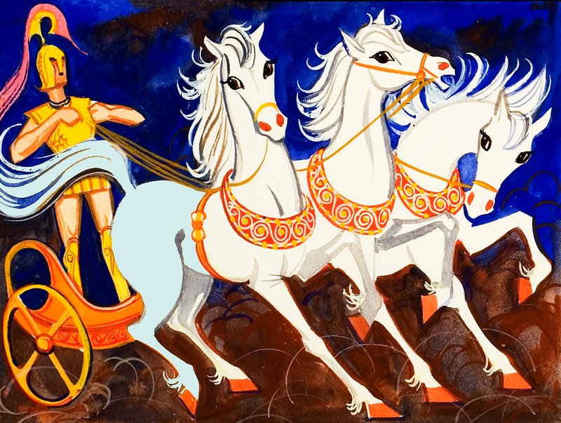 Rhesus, King of Thrace, and his magnificent white horses by English School