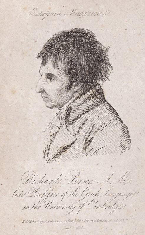 Richard Porson, English scholar, Professor of Greek at Trinity College, Cambridge by English School