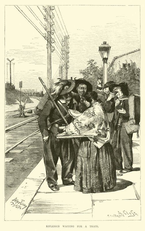 Riflemen Waiting for a Train by English School