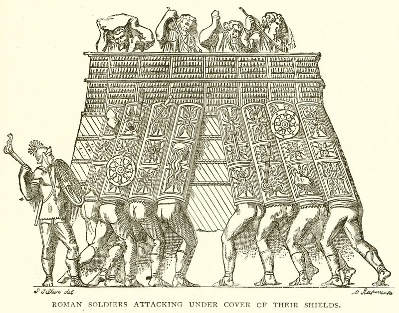 Roman Soldiers attacking under cover of their Shields by English School