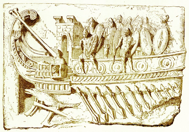 Roman Galley, Illustration from History of Rome by Victor Duruy, Published 1884 by English School