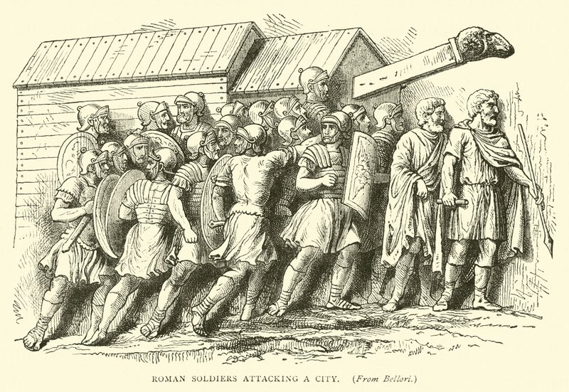 Roman Soldiers Attacking a City by English School