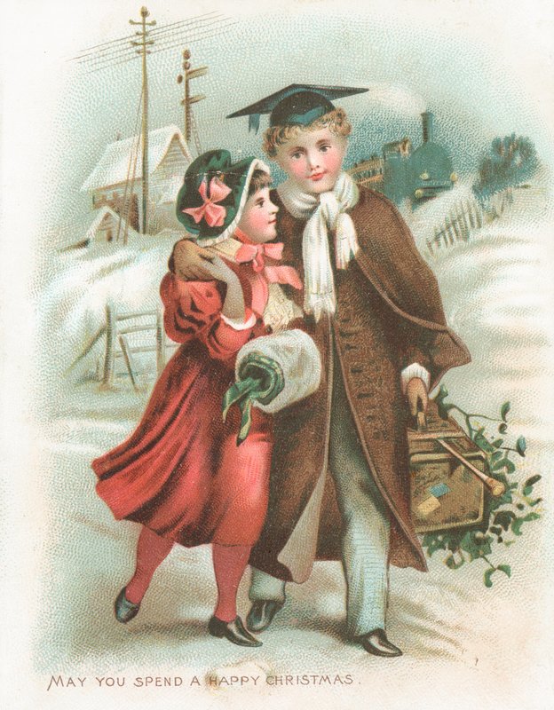 Romantic Couple and Steam Train by English School