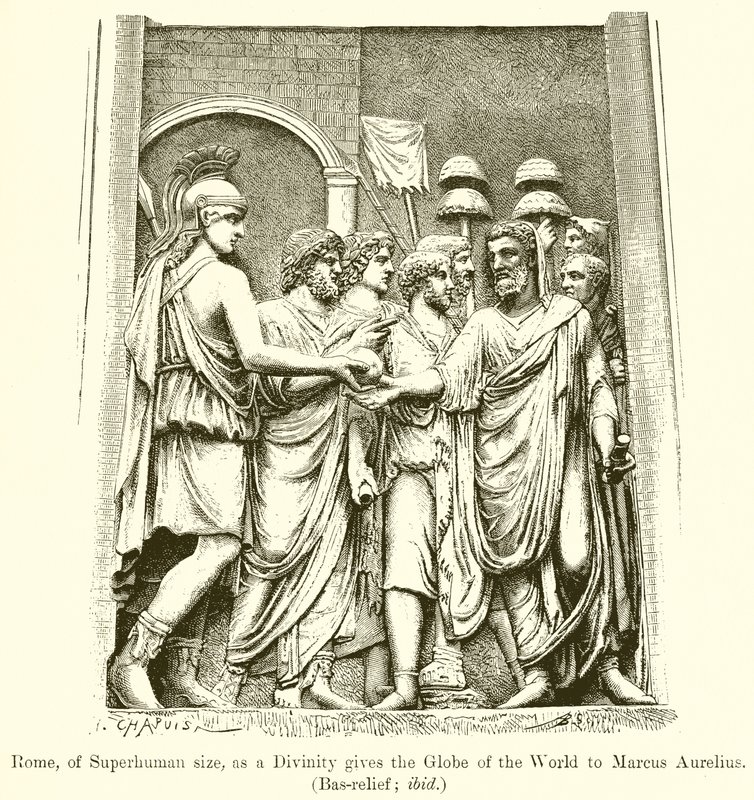 Rome, of Superhuman Size, as a Divinity Gives the Globe of the World to Marcus Aurelius (Bas-Relief; ibid) by English School