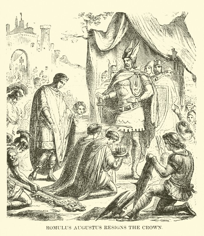 Romulus Augustus Resigns the Crown by English School