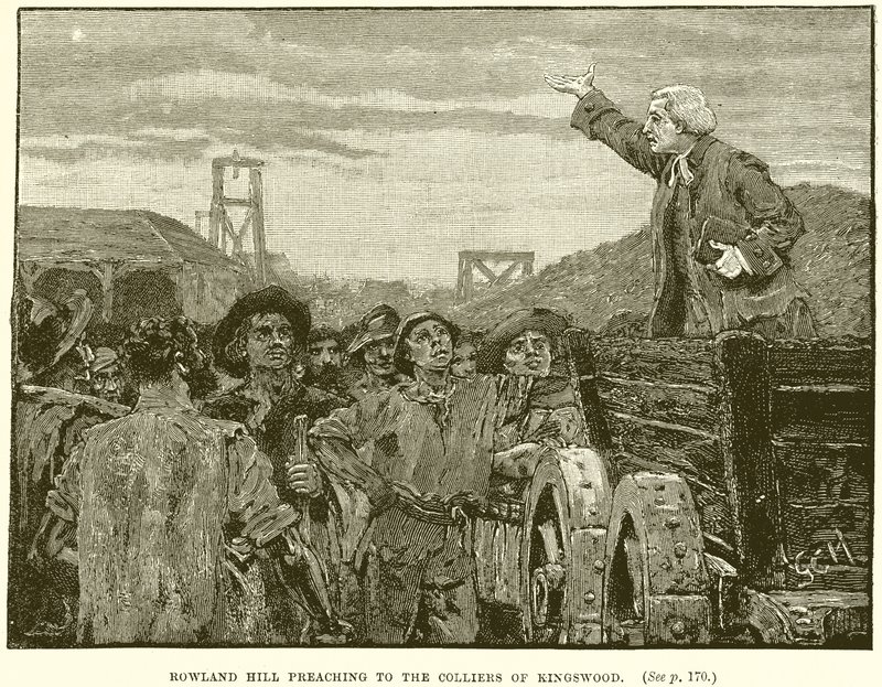 Rowland Hill preaching to the Colliers of Kingswood by English School