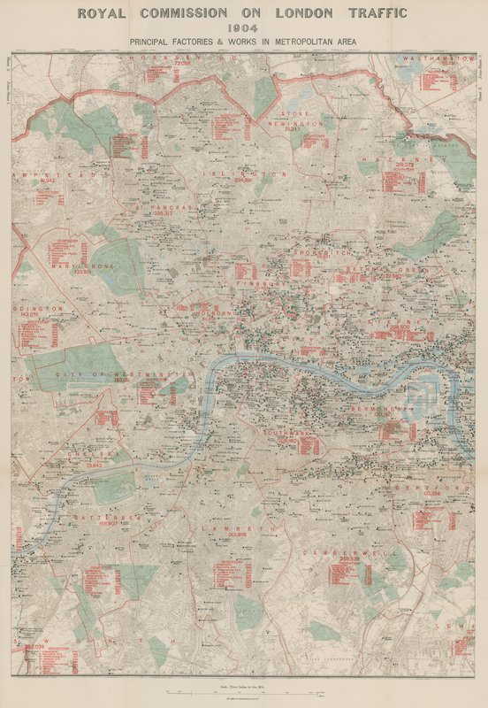 Royal Commission of London Traffic, 1904; Principal Factories and Works in the Metropolitan Area by English School
