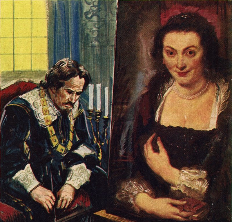 Rubens with a portrait of his dead wife, Isabella by English School