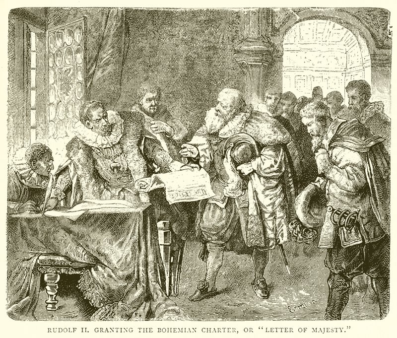 Rudolf II Granting the Bohemian Charter, or Letter of Majesty by English School